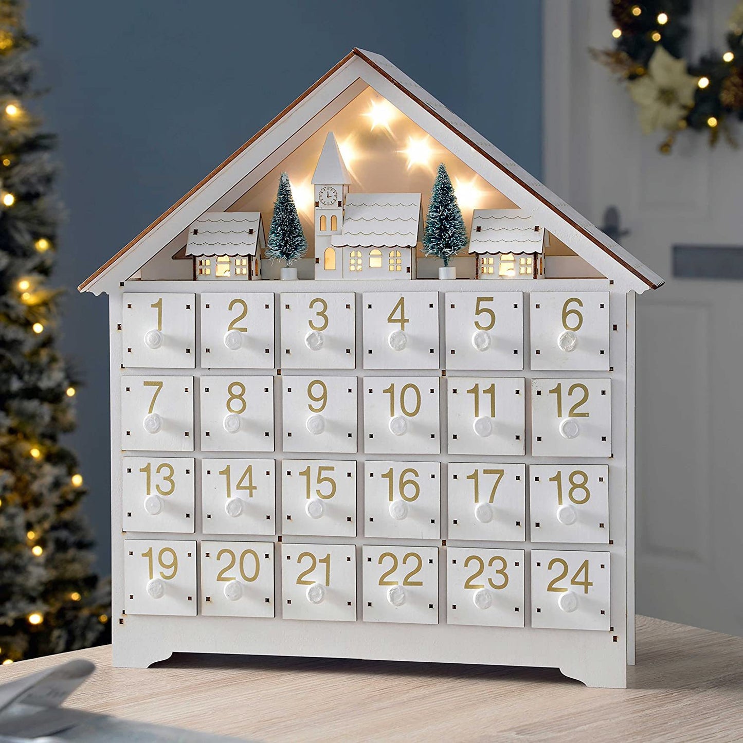 White 24-day Countdown Christmas Calendar Box